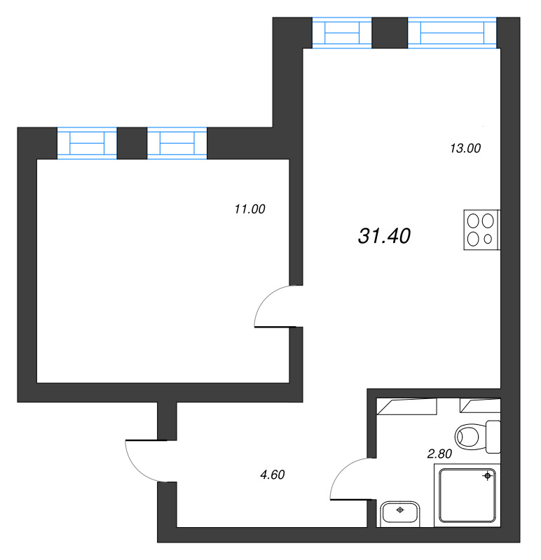 1-комнатная квартира, 31.4 м² в ЖК "Эко Квартал Нега" - планировка, фото №1