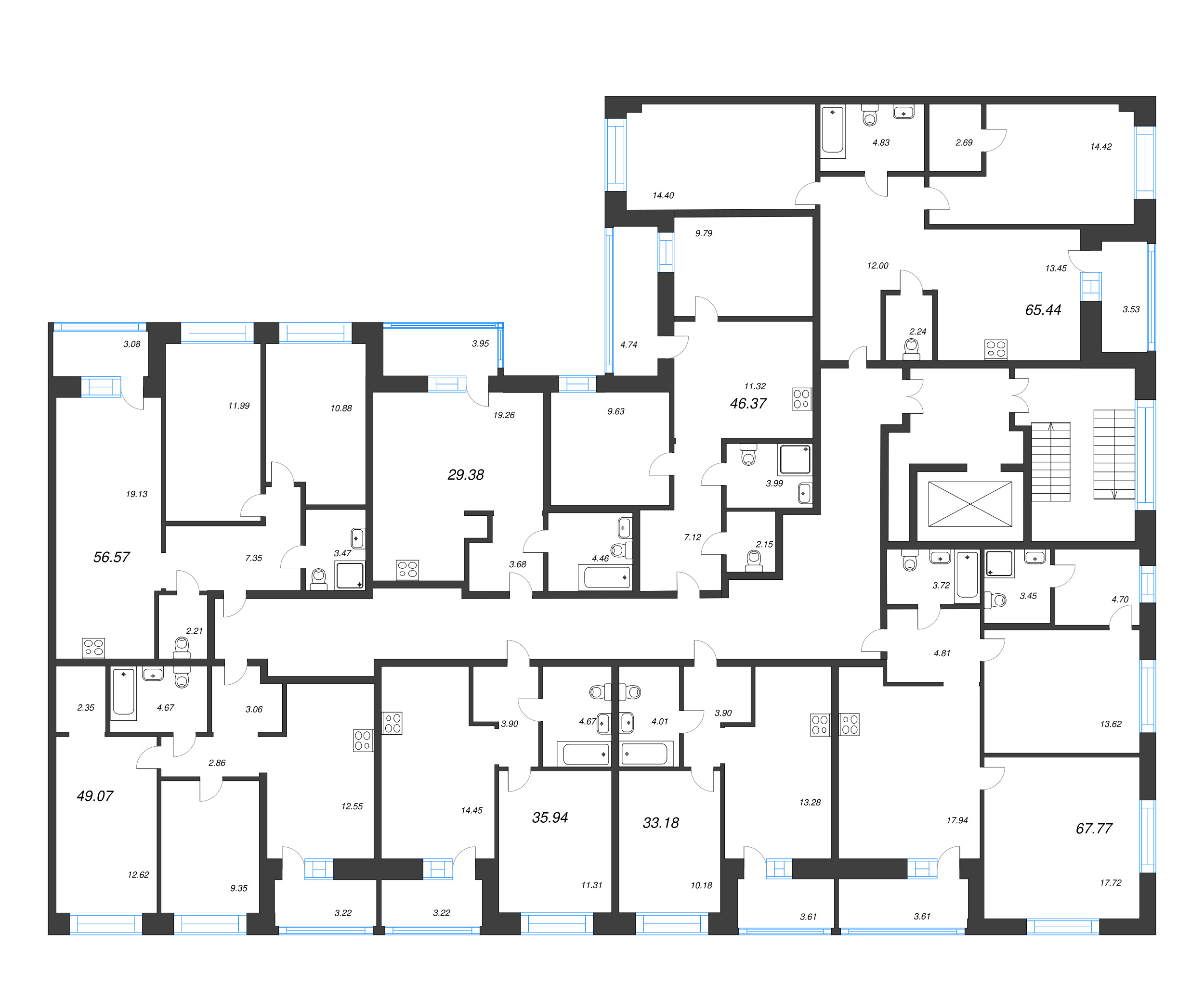 Квартира-студия, 29.38 м² в ЖК "Уютный" - планировка этажа