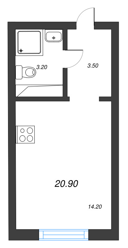 Квартира-студия, 20.9 м² в ЖК "Ручьи" - планировка, фото №1