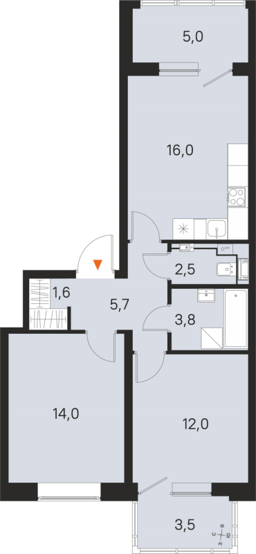 3-комнатная (Евро) квартира, 55.6 м² в ЖК "М36" - планировка, фото №1