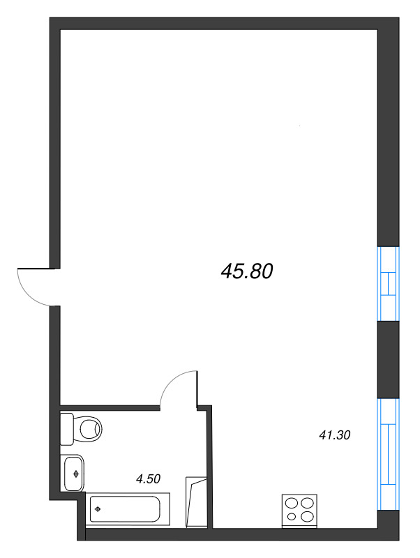 Квартира-студия, 46 м² в ЖК "VIDI" - планировка, фото №1