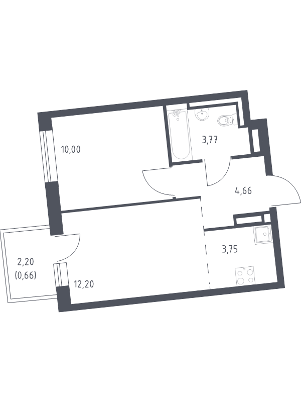 2-комнатная (Евро) квартира, 35.04 м² в ЖК "Квартал Лаголово" - планировка, фото №1