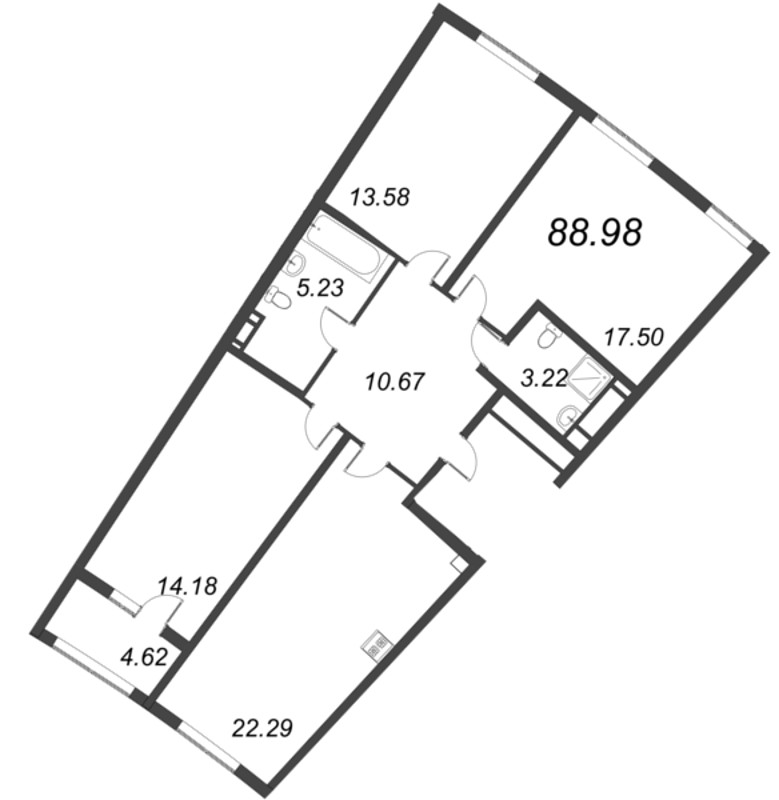 4-комнатная (Евро) квартира, 88.98 м² - планировка, фото №1