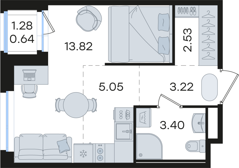 Квартира-студия, 28.66 м² в ЖК "Романовка" - планировка, фото №1
