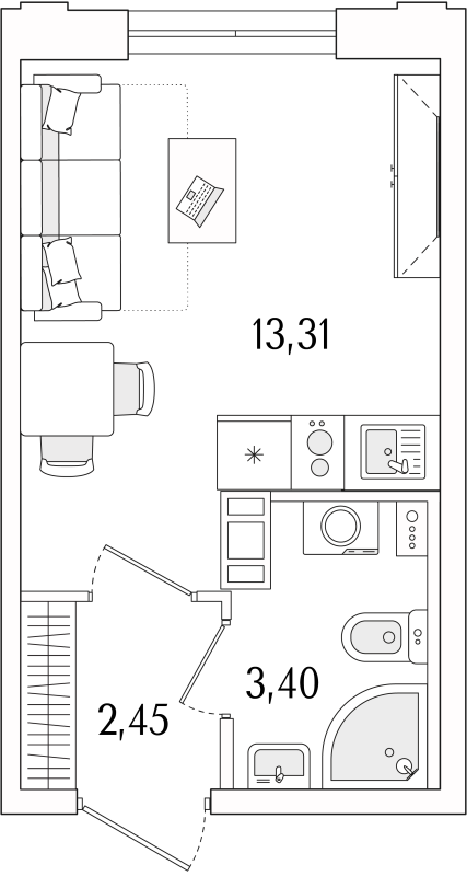 Квартира-студия, 19.16 м² в ЖК "Гранат" - планировка, фото №1