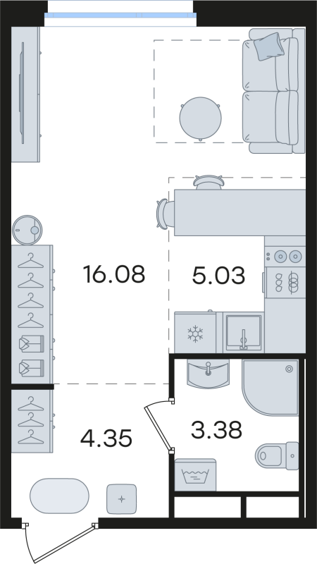 Квартира-студия, 28.84 м² в ЖК "Романовка" - планировка, фото №1