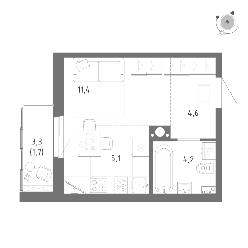 Квартира-студия, 27 м² в ЖК "Клюква.Парк" - планировка, фото №1