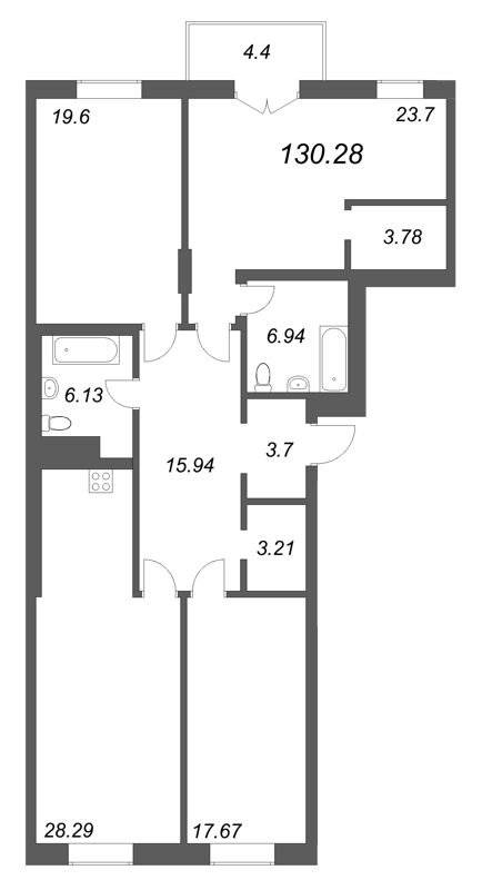 4-комнатная (Евро) квартира, 130.28 м² в ЖК "Фонтанка 130" - планировка, фото №1