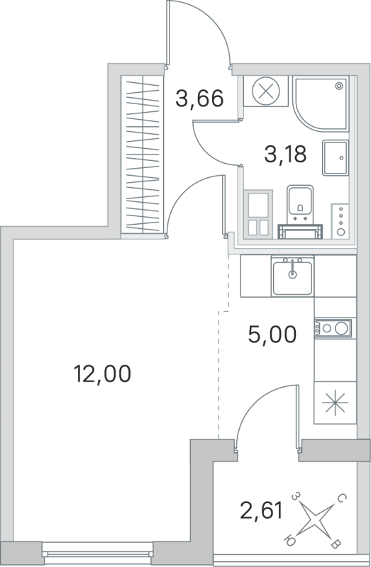 Квартира-студия, 23.84 м² в ЖК "Любоград" - планировка, фото №1