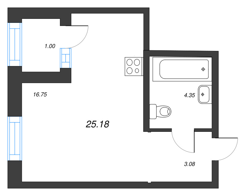 Квартира-студия, 25.18 м² в ЖК "ORO by Akvilon" - планировка, фото №1