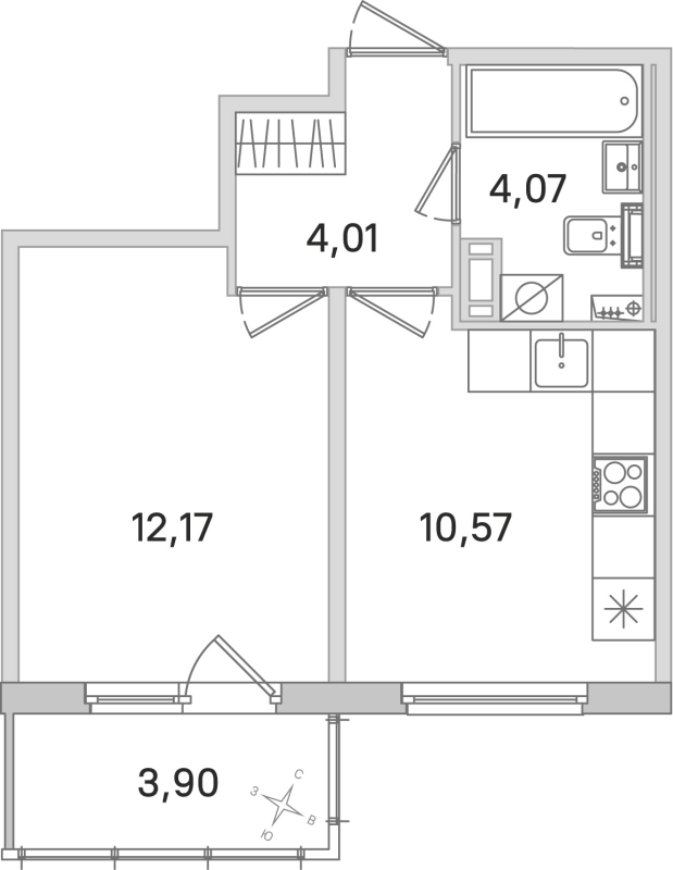 1-комнатная квартира, 30.82 м² в ЖК "Любоград" - планировка, фото №1