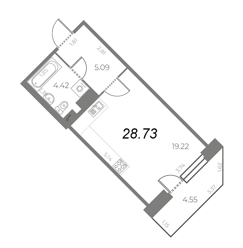 Квартира-студия, 30.09 м² - планировка, фото №1
