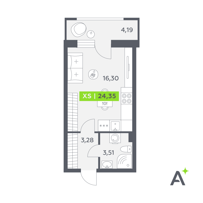 Квартира-студия, 24.35 м² в ЖК "Аквилон РекаПарк" - планировка, фото №1