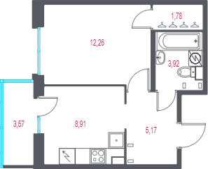 1-комнатная квартира, 33.11 м² в ЖК "Город-спутник Южный" - планировка, фото №1