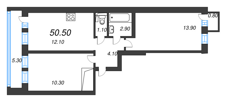 2-комнатная квартира, 46.2 м² в ЖК "Эко Квартал Нега" - планировка, фото №1