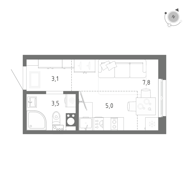 Квартира-студия, 19.4 м² - планировка, фото №1