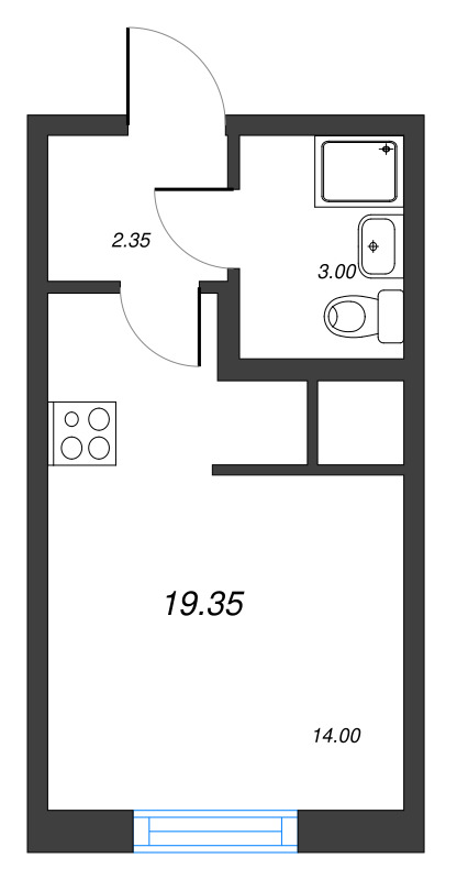 Квартира-студия, 19.35 м² - планировка, фото №1