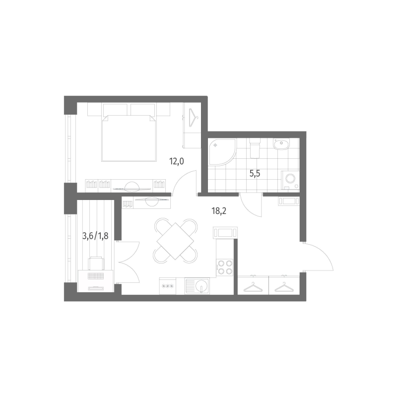2-комнатная (Евро) квартира, 37.2 м² в ЖК "Новый Питер" - планировка, фото №1