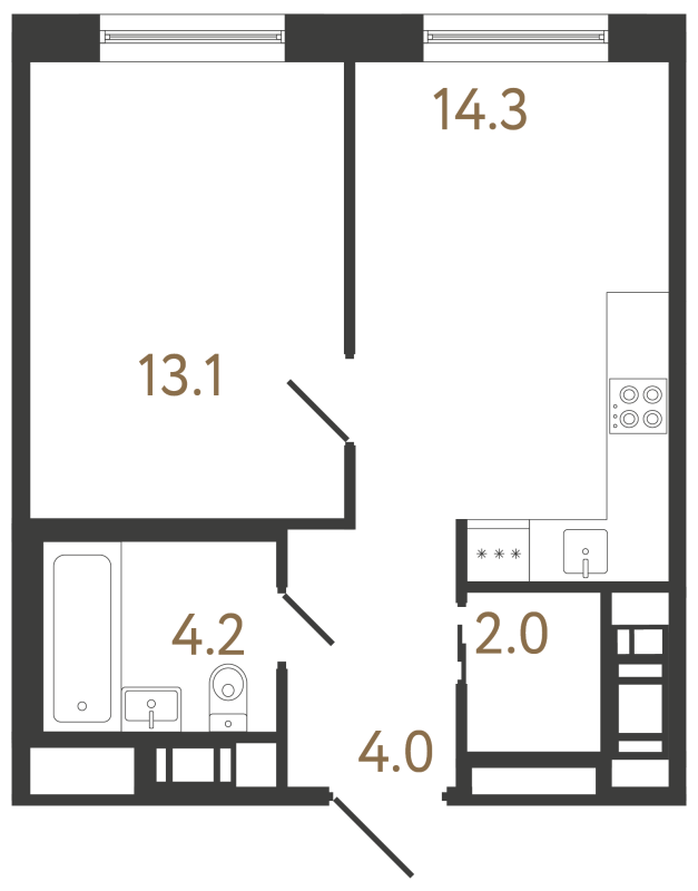1-комнатная квартира, 37.6 м² в ЖК "Передвижники 2" - планировка, фото №1