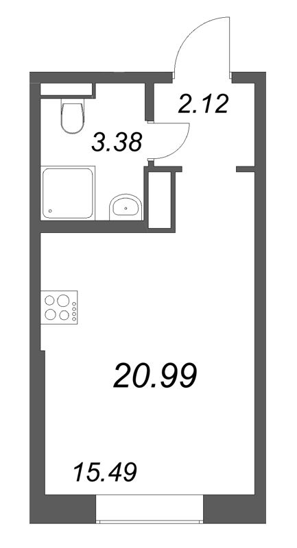 Квартира-студия, 20.99 м² - планировка, фото №1