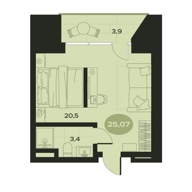 1-комнатная квартира, 27.8 м² в ЖК "Место в Смолячково" - планировка, фото №1