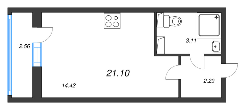 Квартира-студия, 21.1 м² в ЖК "Кинопарк" - планировка, фото №1