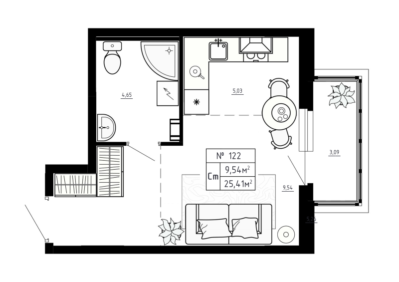 Квартира-студия, 25.41 м² в ЖК "Аннино Сити" - планировка, фото №1