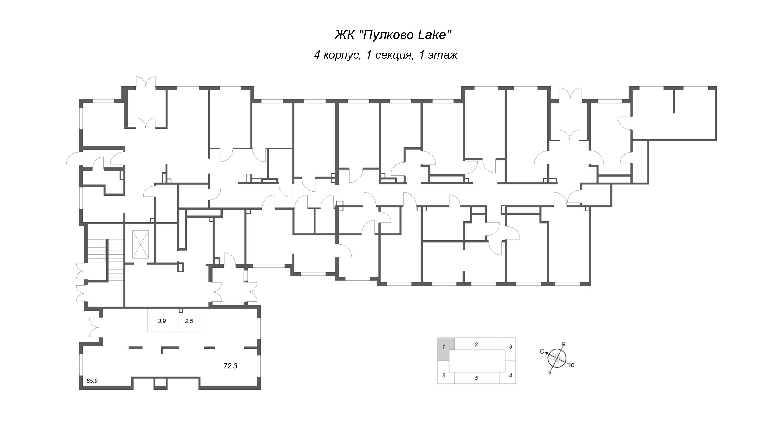 Помещение, 72.3 м² в ЖК "Пулково Lake" - планировка этажа