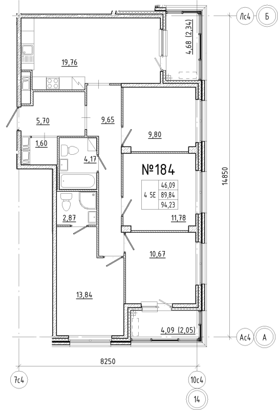 5-комнатная (Евро) квартира, 94.23 м² в ЖК "N8" - планировка, фото №1