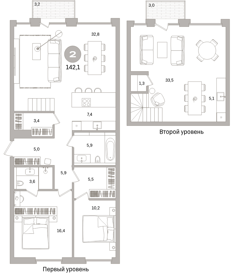 4-комнатная (Евро) квартира, 142.1 м² в ЖК "Северный ветер" - планировка, фото №1