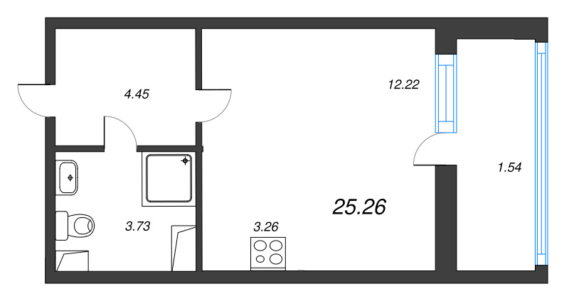 Квартира-студия, 25.2 м² - планировка, фото №1