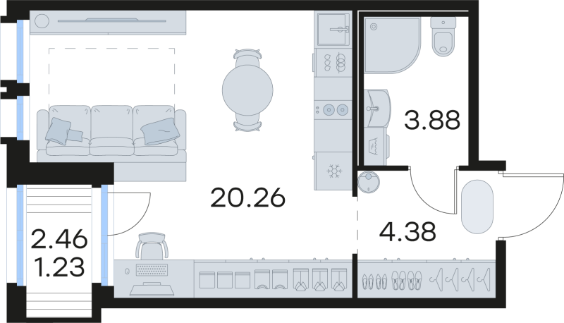 Квартира-студия, 29.75 м² в ЖК "GloraX Парголово" - планировка, фото №1