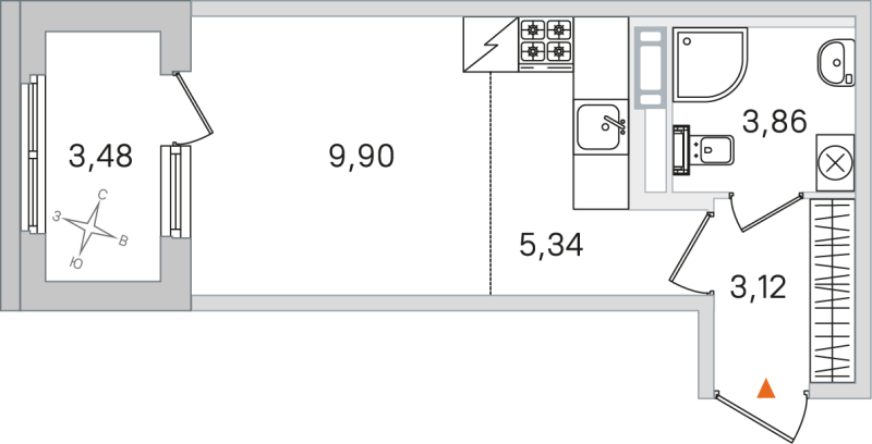 Квартира-студия, 22.22 м² в ЖК "Дубровский" - планировка, фото №1