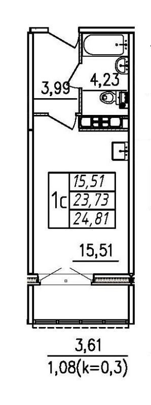 Квартира-студия, 24.81 м² в ЖК "Меридиан Шушары" - планировка, фото №1
