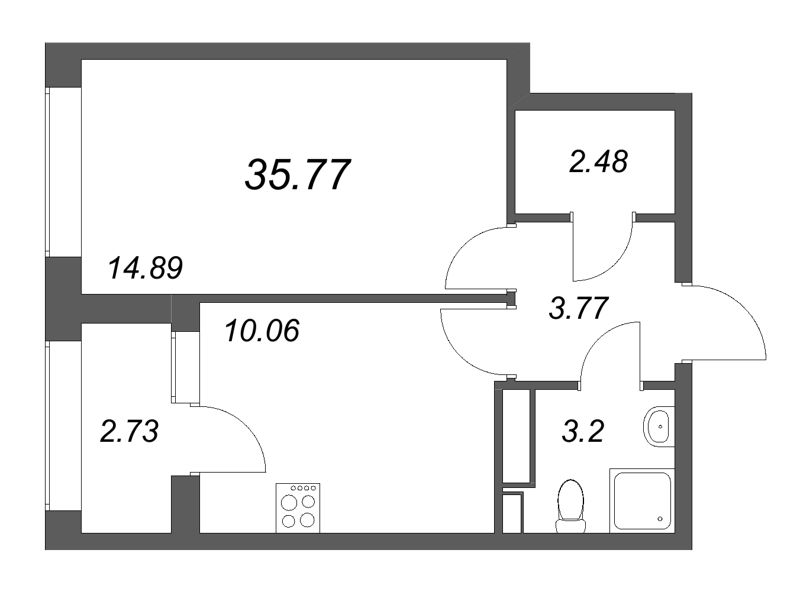 1-комнатная квартира, 35.77 м² в ЖК "Аурум" - планировка, фото №1