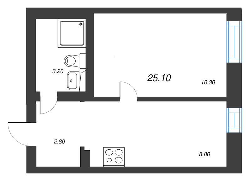 1-комнатная квартира, 25.1 м² в ЖК "Эко Квартал Нега" - планировка, фото №1