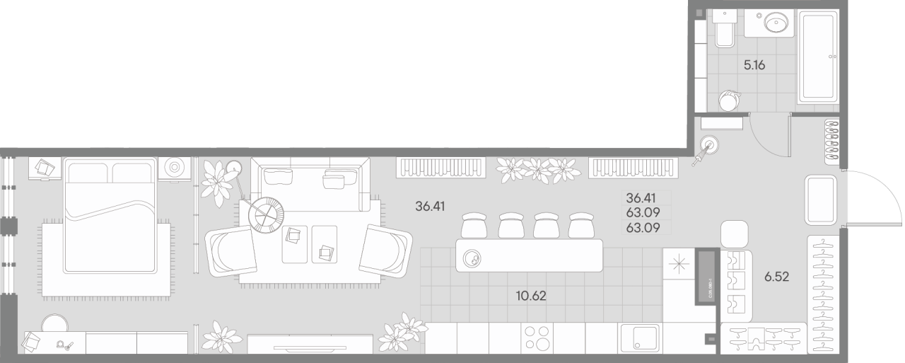 Квартира-студия, 63.09 м² в ЖК "Amo" - планировка, фото №1