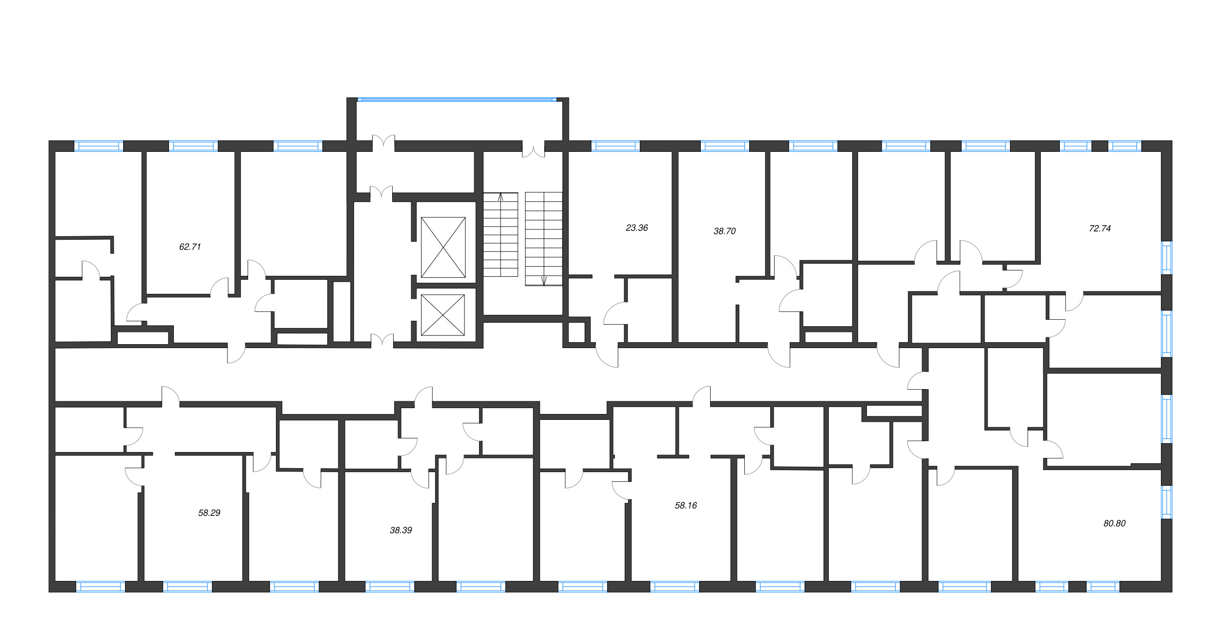 2-комнатная квартира, 62.71 м² в ЖК "Zoom на Неве" - планировка этажа