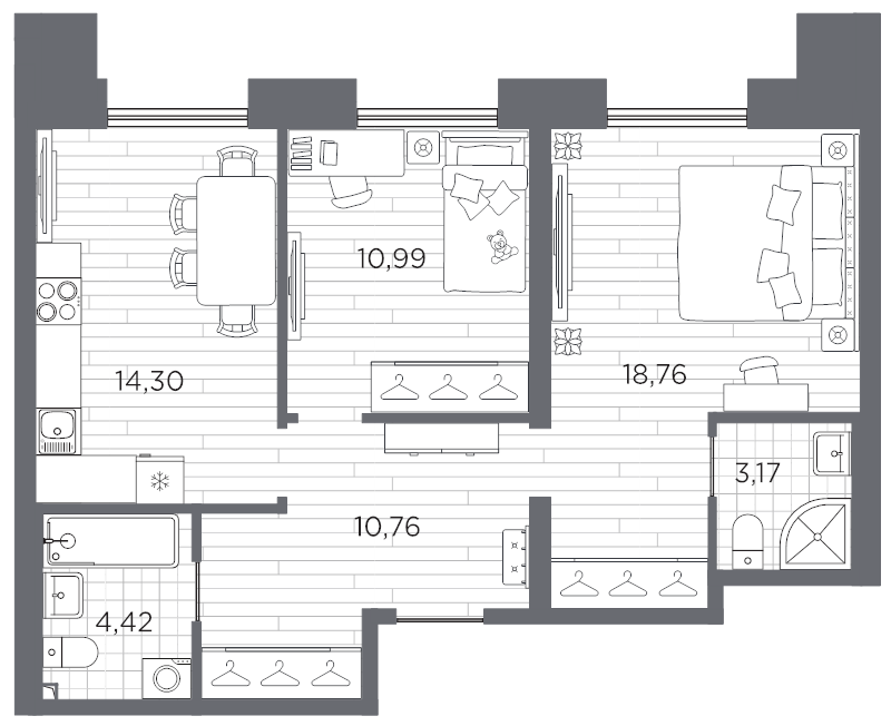2-комнатная квартира, 62.4 м² в ЖК "Галерная гавань" - планировка, фото №1