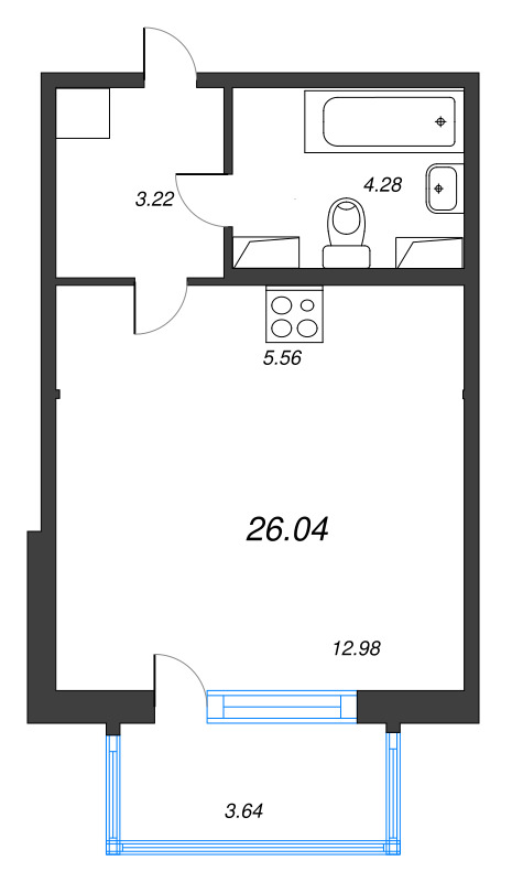 Квартира-студия, 26.04 м² в ЖК "ЮгТаун" - планировка, фото №1