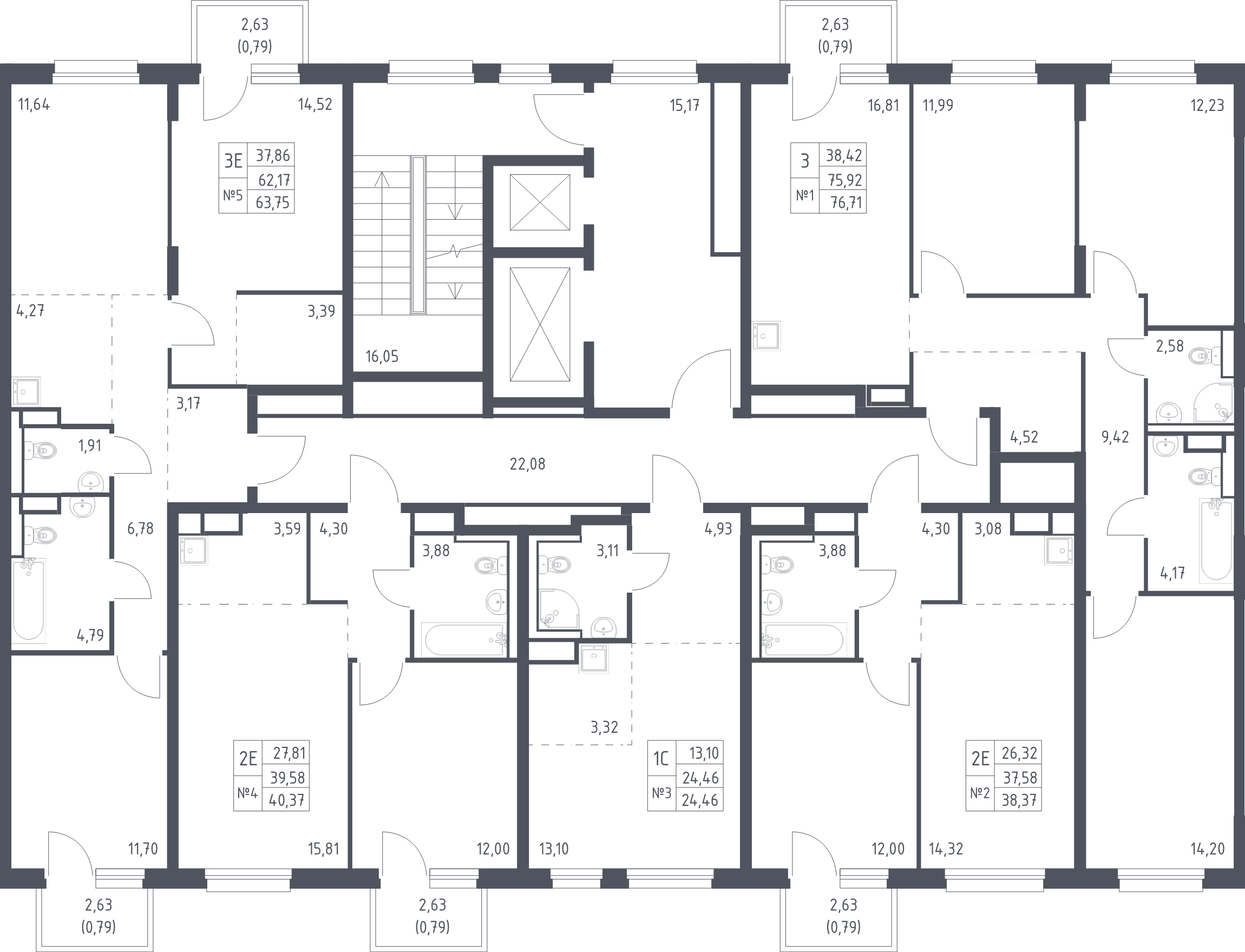 3-комнатная (Евро) квартира, 63.75 м² в ЖК "Новые Лаврики" - планировка этажа