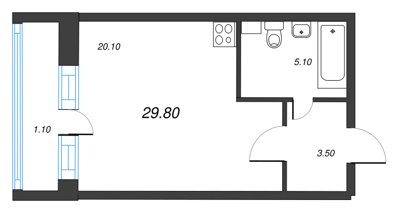 Квартира-студия, 29.69 м² - планировка, фото №1