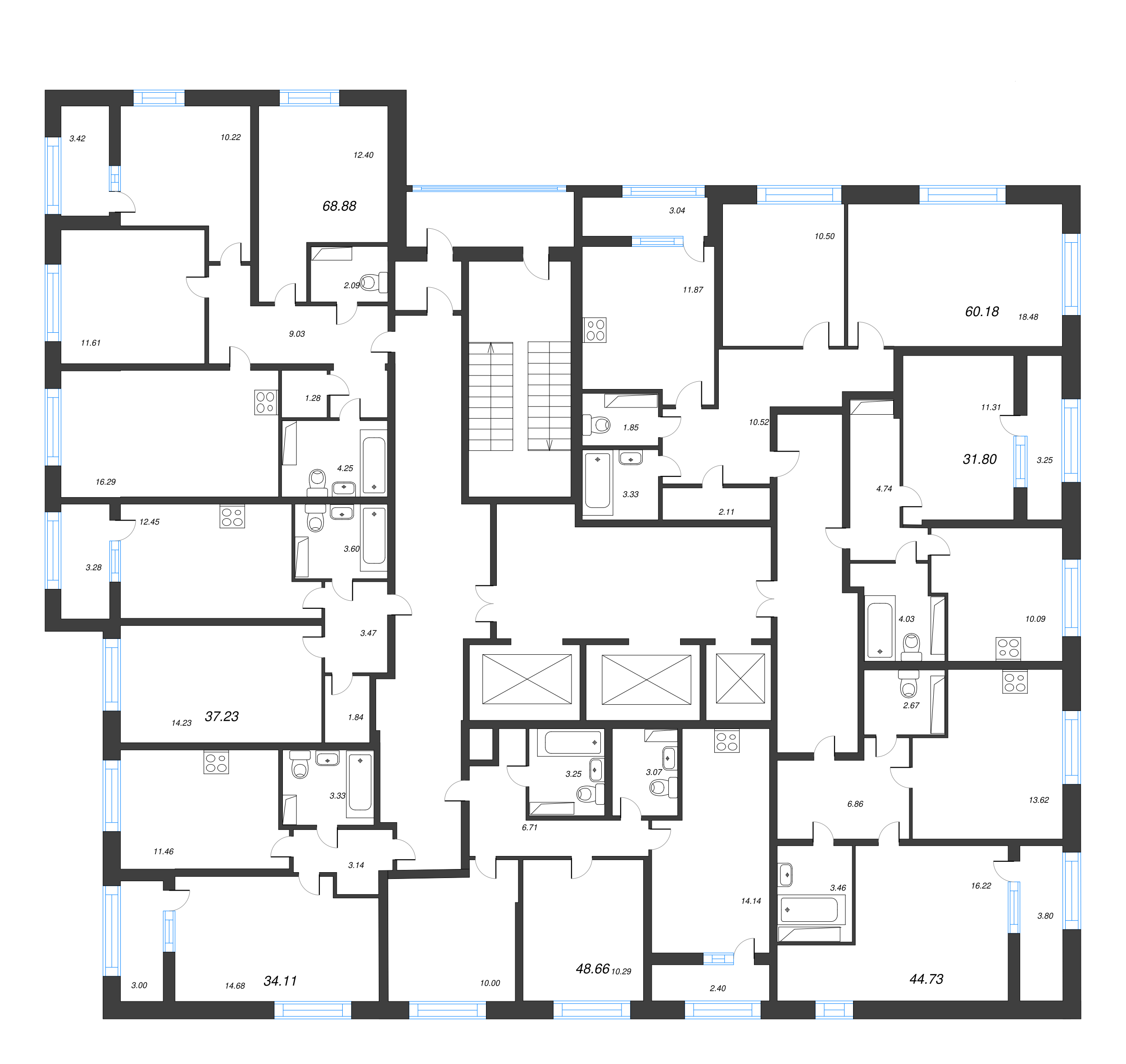 1-комнатная квартира, 31.8 м² в ЖК "БелАрт" - планировка этажа
