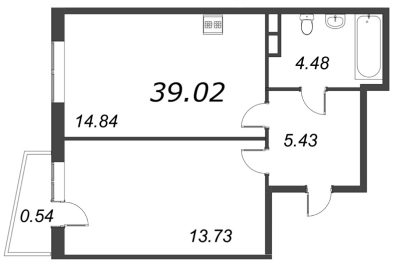 2-комнатная (Евро) квартира, 39.02 м² в ЖК "VEREN NORT сертолово" - планировка, фото №1