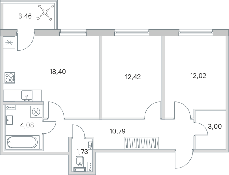 3-комнатная (Евро) квартира, 62.44 м² в ЖК "Любоград" - планировка, фото №1