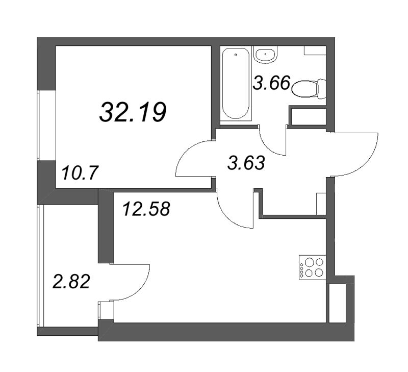 1-комнатная квартира, 32.19 м² в ЖК "Аквилон All in 3.0" - планировка, фото №1
