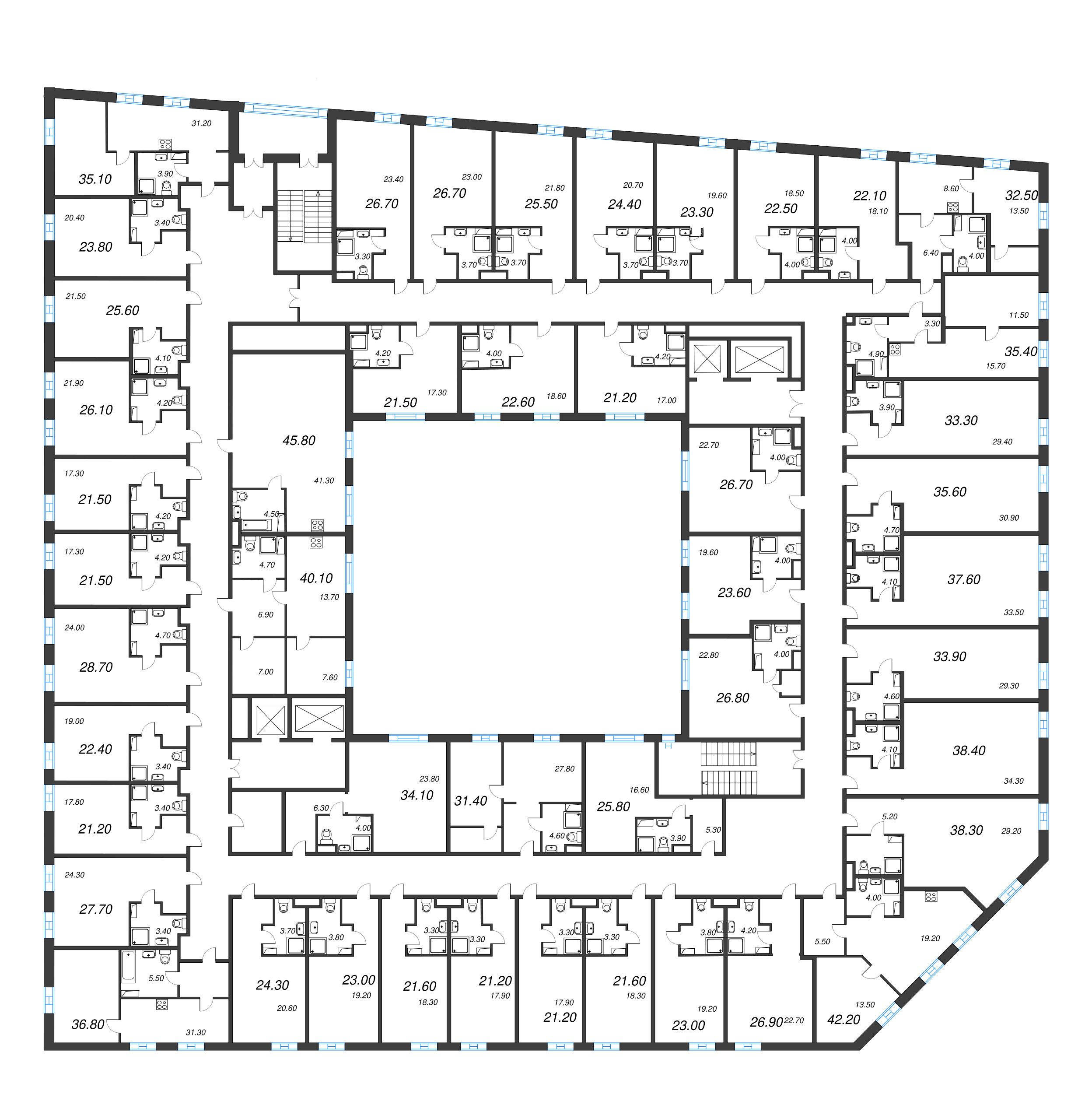 Квартира-студия, 34.3 м² - планировка этажа