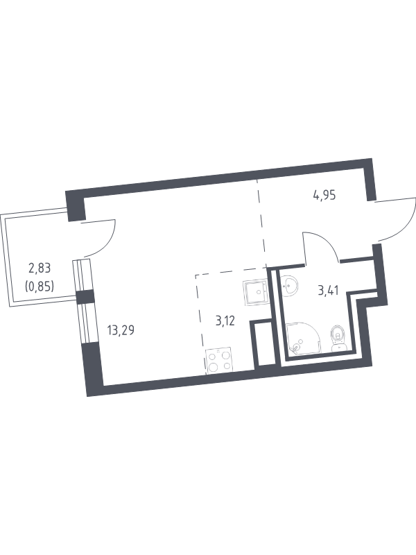 Квартира-студия, 25.62 м² в ЖК "Квартал Лаголово" - планировка, фото №1