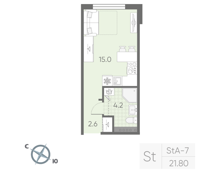Квартира-студия, 21.8 м² в ЖК "Пулково Lake" - планировка, фото №1