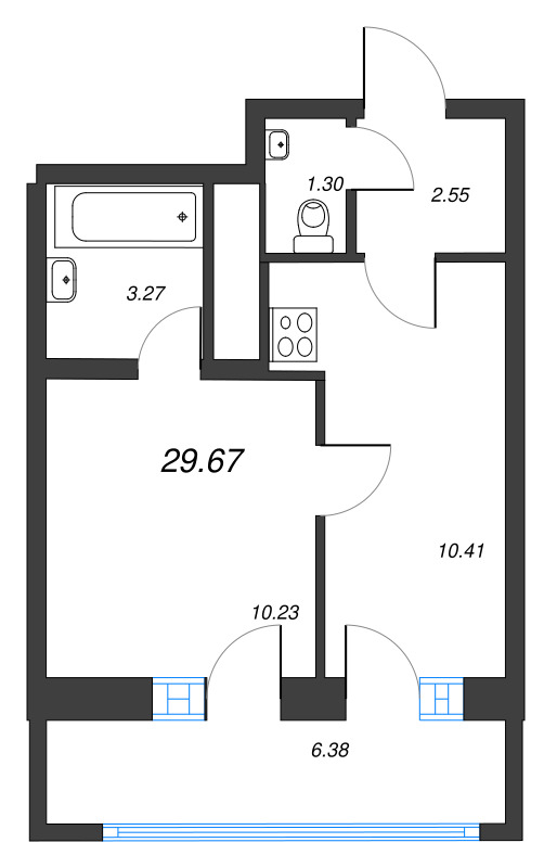 1-комнатная квартира, 29.67 м² - планировка, фото №1